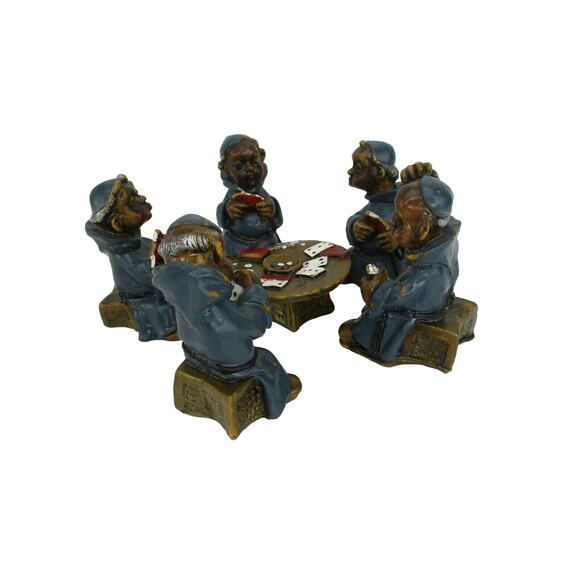 Vintage Monks Playing Poker - 5 Figures Wax or Resin UNIQUE! - Picture 2 of 9